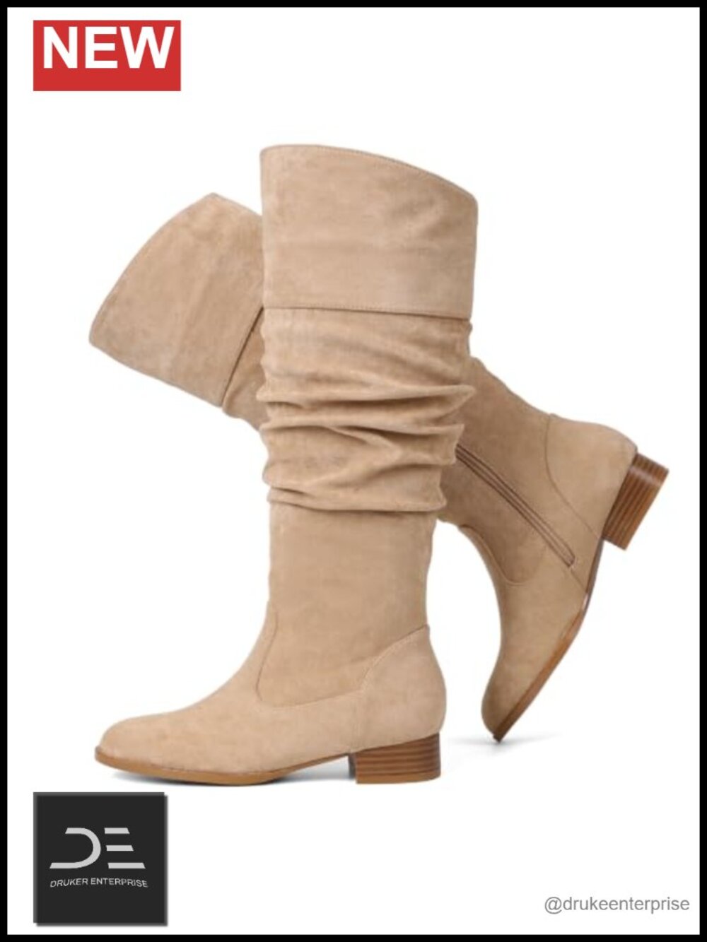 Knee High Suede Flat Boots with Side Zipper | Women's